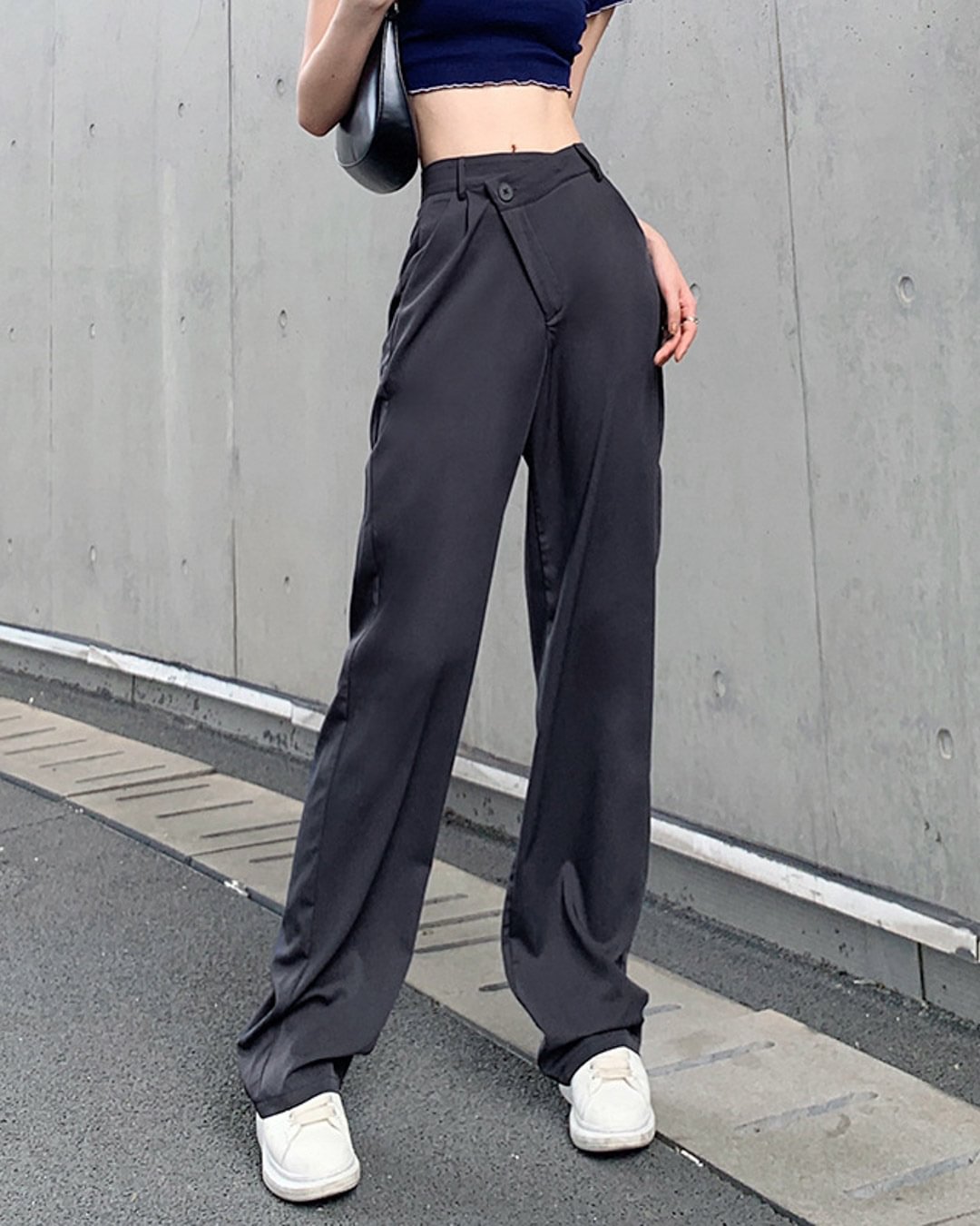 Fashionv-Asymmetric Waist Straight Fit Trousers