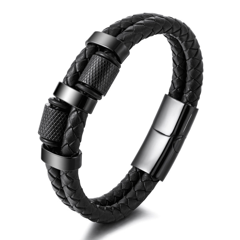 Multi-layer Leather Double-layer Woven Leather Bracelet Stainless Steel Magnet Buckle Bracelet Creative Punk Men's Leather Bracelet