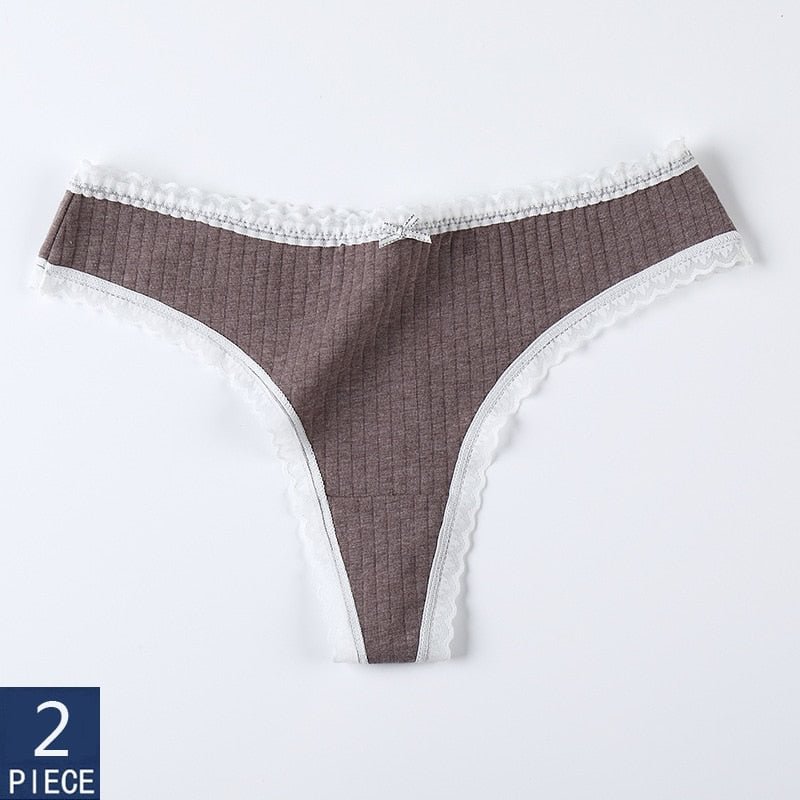 2 Pieces Women Panties Thongs Cotton Striped Underwear Comfortable Cute Low-Rise Ladies G-String Briefs Sexy Kawaii Lingerie
