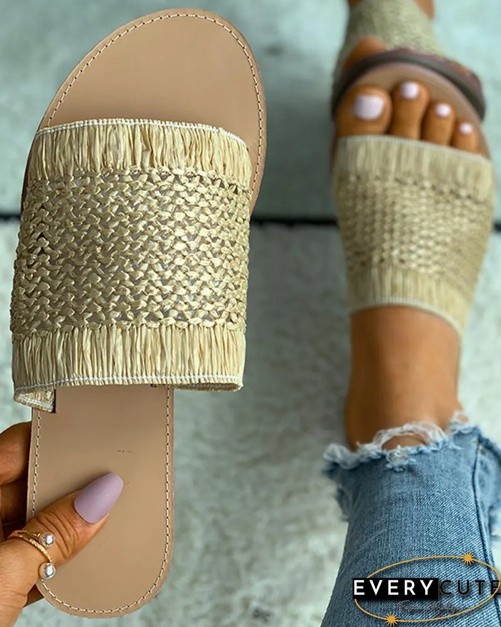 Braided Open Toe Casual Slippers