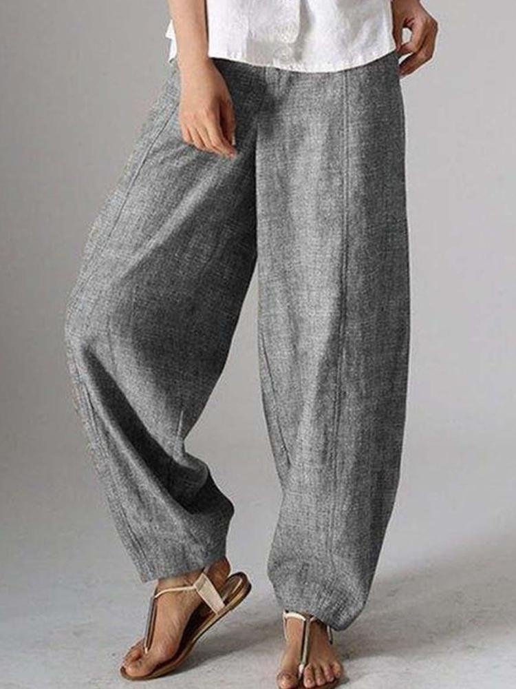 Solid Color Cotton And Linen Trousers