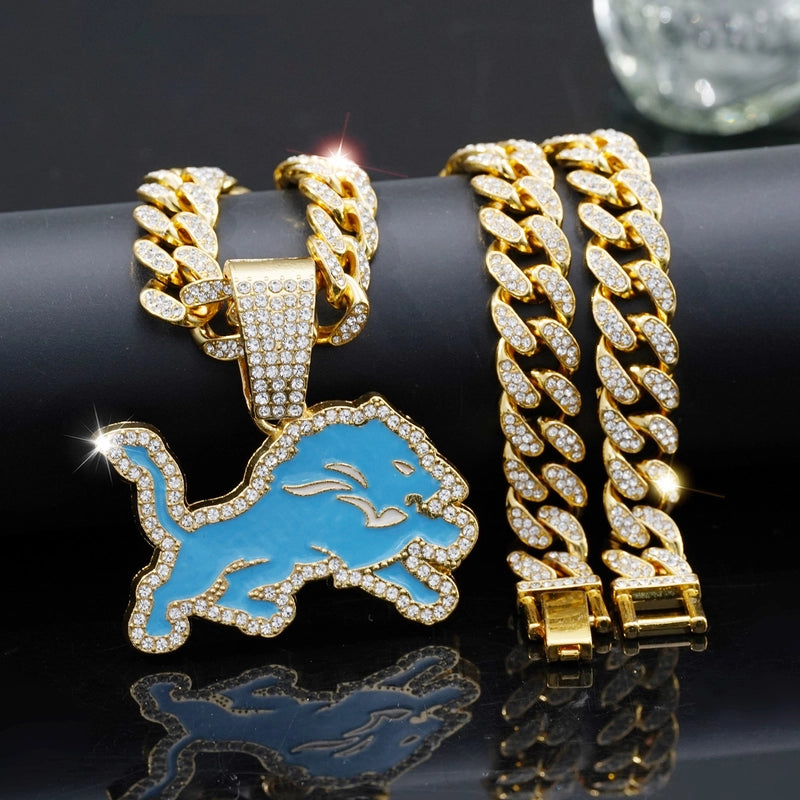 Fashion Blue Lion Olive Team Necklace Accessories Men Personalized Hip Hop Cuban Link Chain