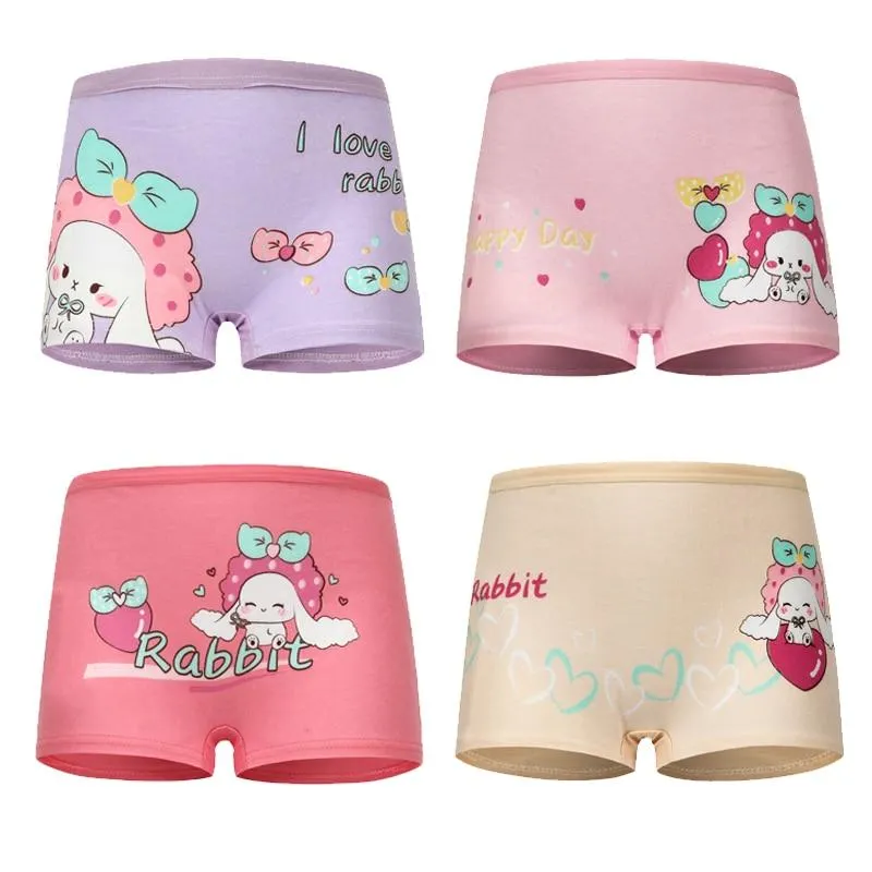 4 Pieces/Lot 2-12Y Children Underwear High Quality Cotton Girls Panties Cute Cat Pattern Kids Boxer Briefs Child Soft Girl Pants