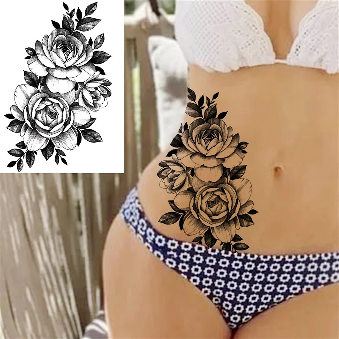 3D Large Rose Flower Temporary Tattoos For Women Men Adult Forest Wolf Tattoo Sticker Realistic Owl Fake Peony Tatoos Decor