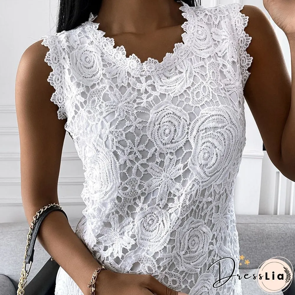 Womens sexy lace t-shirt summer fashion jacquard sleeveless slim casual tee y2k vintage