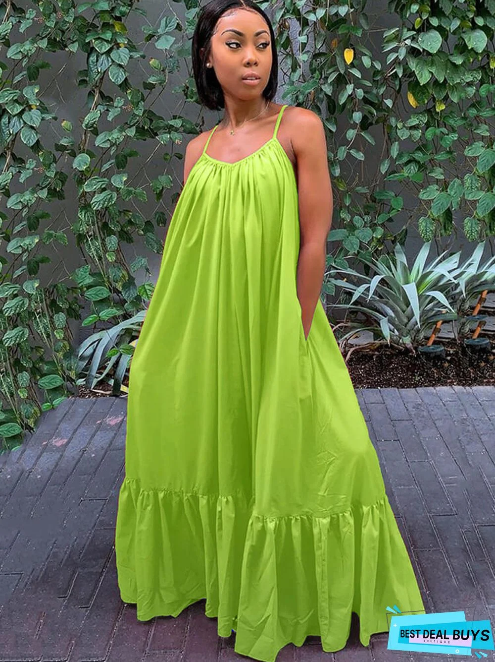 Plus Size Spaghetti Strap Ruffle Beach Maxi Swing Dresses