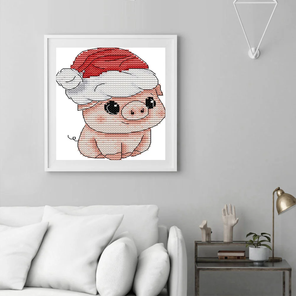 14CT Partial Printed Cross Stitch - Christmas Pig(13*15cm)