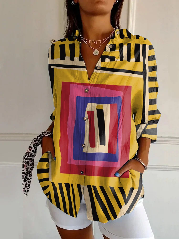 Vintage Abstract Art Print Long Sleeve Shirt