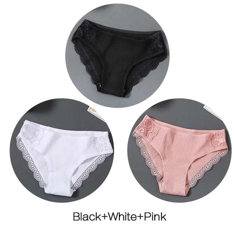 FINETOO M-XL Women Cotton Underpants Sexy Lace Panties Low-rise Briefs for Girls Comfortable Underwear 2020 Female Lingerie New