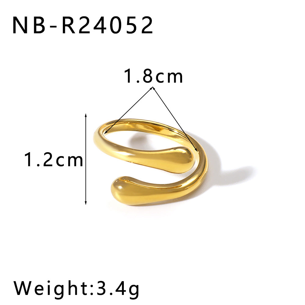 2025 New Trend Water Drop Shaped Geometric Smooth Stainless Steel Open Titanium Steel Ring Ring For Women