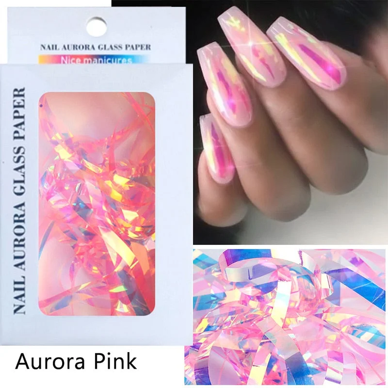 Sparkly Nail Aurora Foils Colorful Transfer Stickers Cellophane Mirror Stickers Sliders Wrap Paper Nail Art Decoration-Nail Inspo