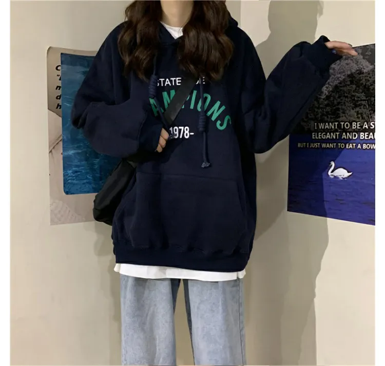 Brownm Brownm Hoodie Female Fall 2024 New Korean Letter Print Thin Student Versatile Loose Jacket Coat Female