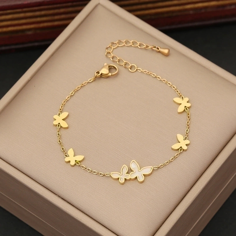 304 Stainless Steel Copper 18K Gold Plated Minimalist Commute Plating Heart Shape Butterfly Bracelets