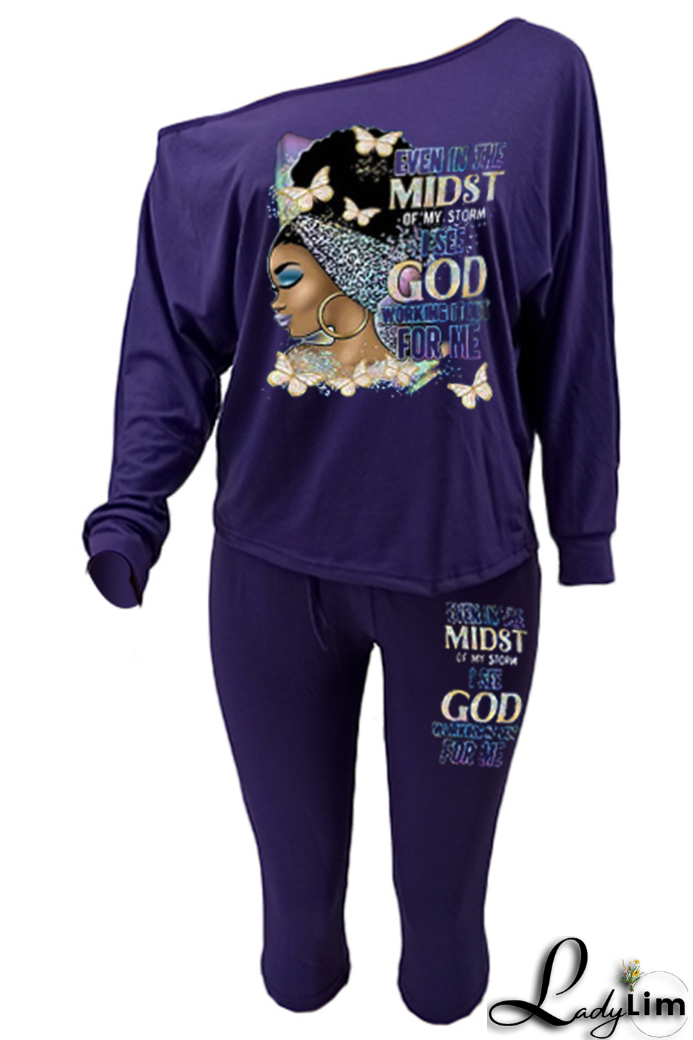 Black Fashion Print Patchwork One Shoulder Long Sleeve Two Pieces