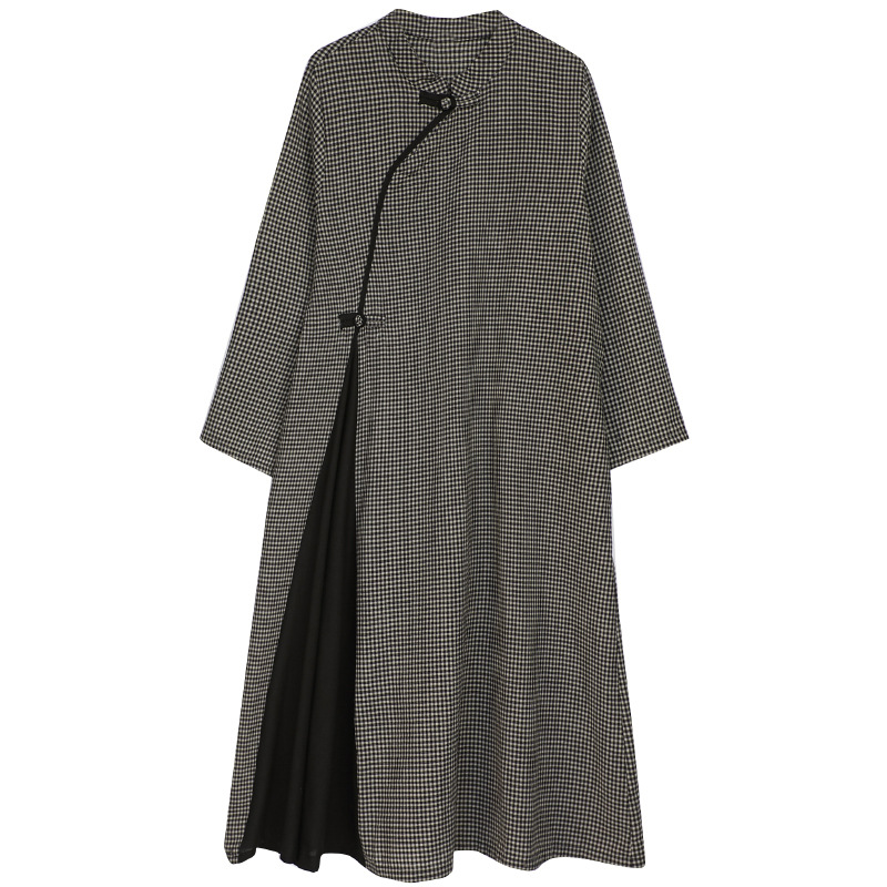 <SALE> Loose Solid Color Half-Sleeve Cheongsam Midi Dress
