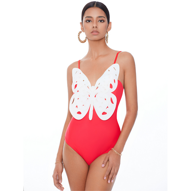 Flaxmaker 3D Butterfly Gradient One Piece Swimsuit and Skirt