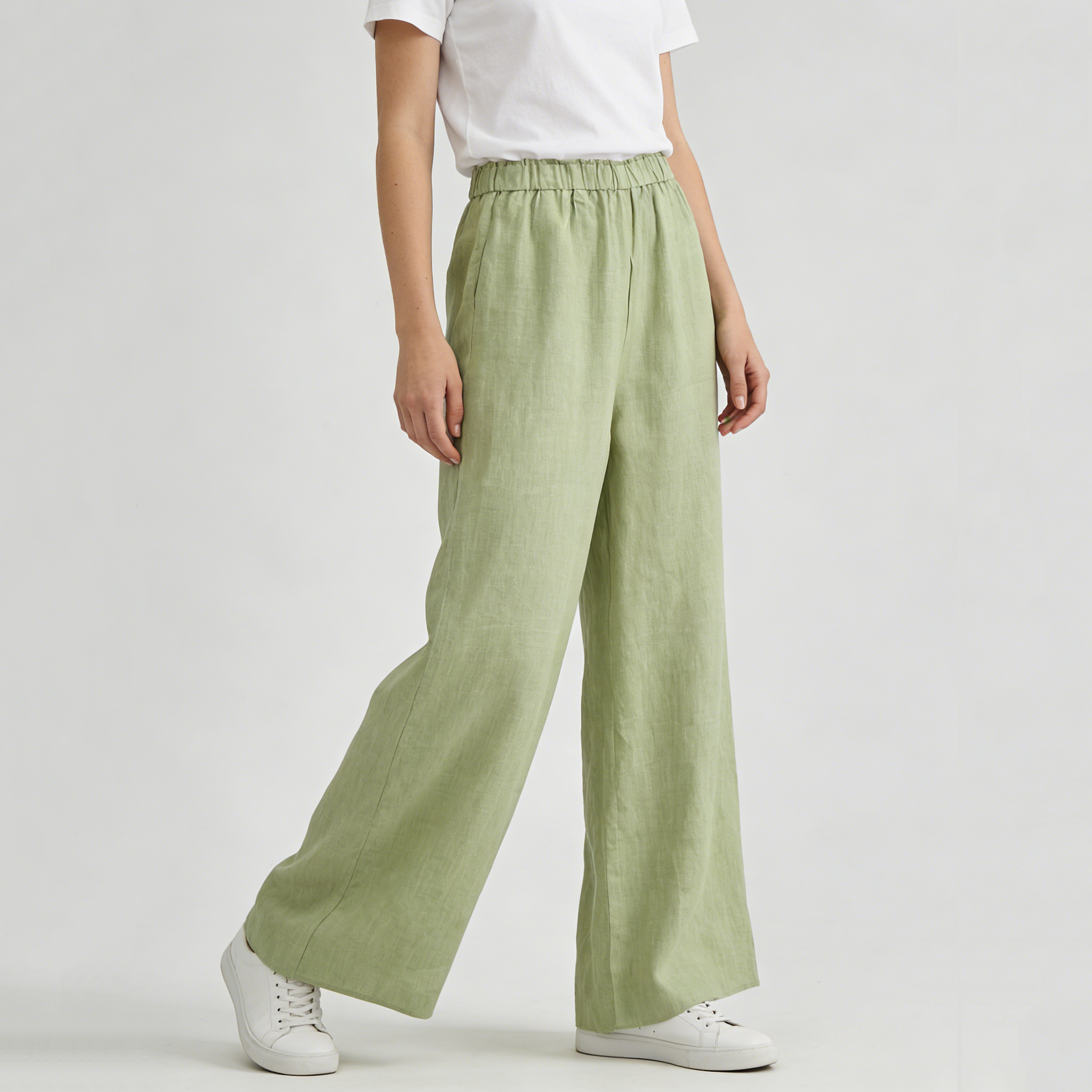 Linen Pants Women 100% Linen Stretch Wide Leg Trousers Comfortable Breathable REAL SILK LIFE