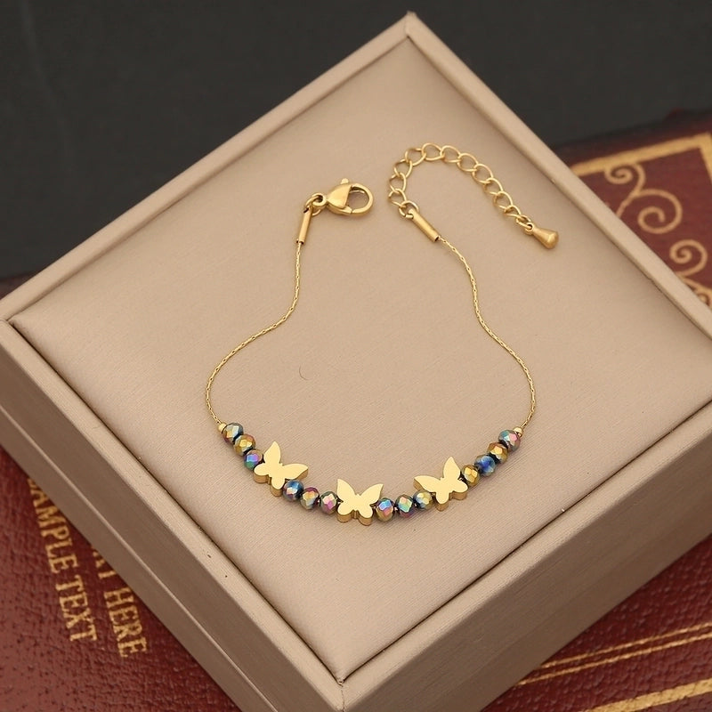 Stainless Steel Artificial Crystal 18K Gold Plated Vintage Style Beaded Tree Eye Butterfly Bracelets