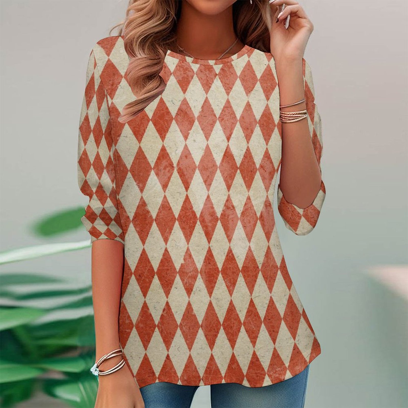Women Long Sleeve V-neck Graphic Floral Printed Top