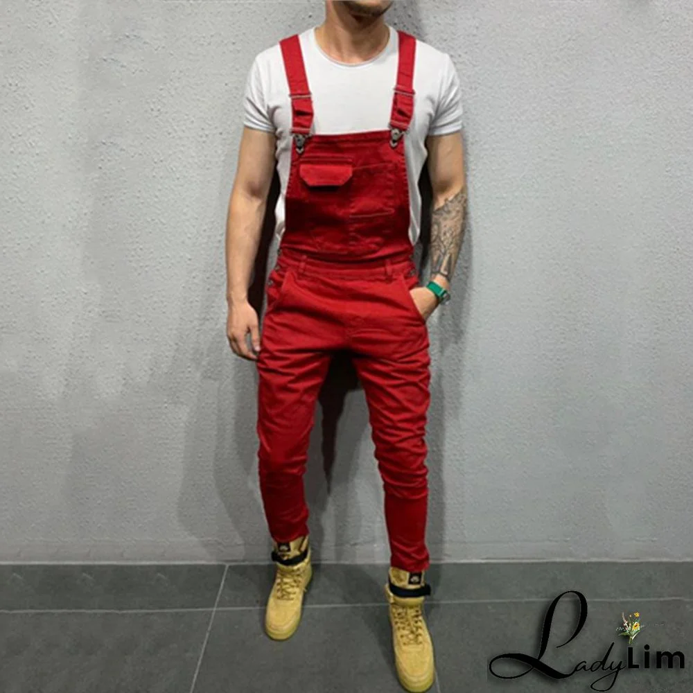 Trendy Men Suspender Denim Rompers Denim Trousers Trendy Overalls Jumpsuit