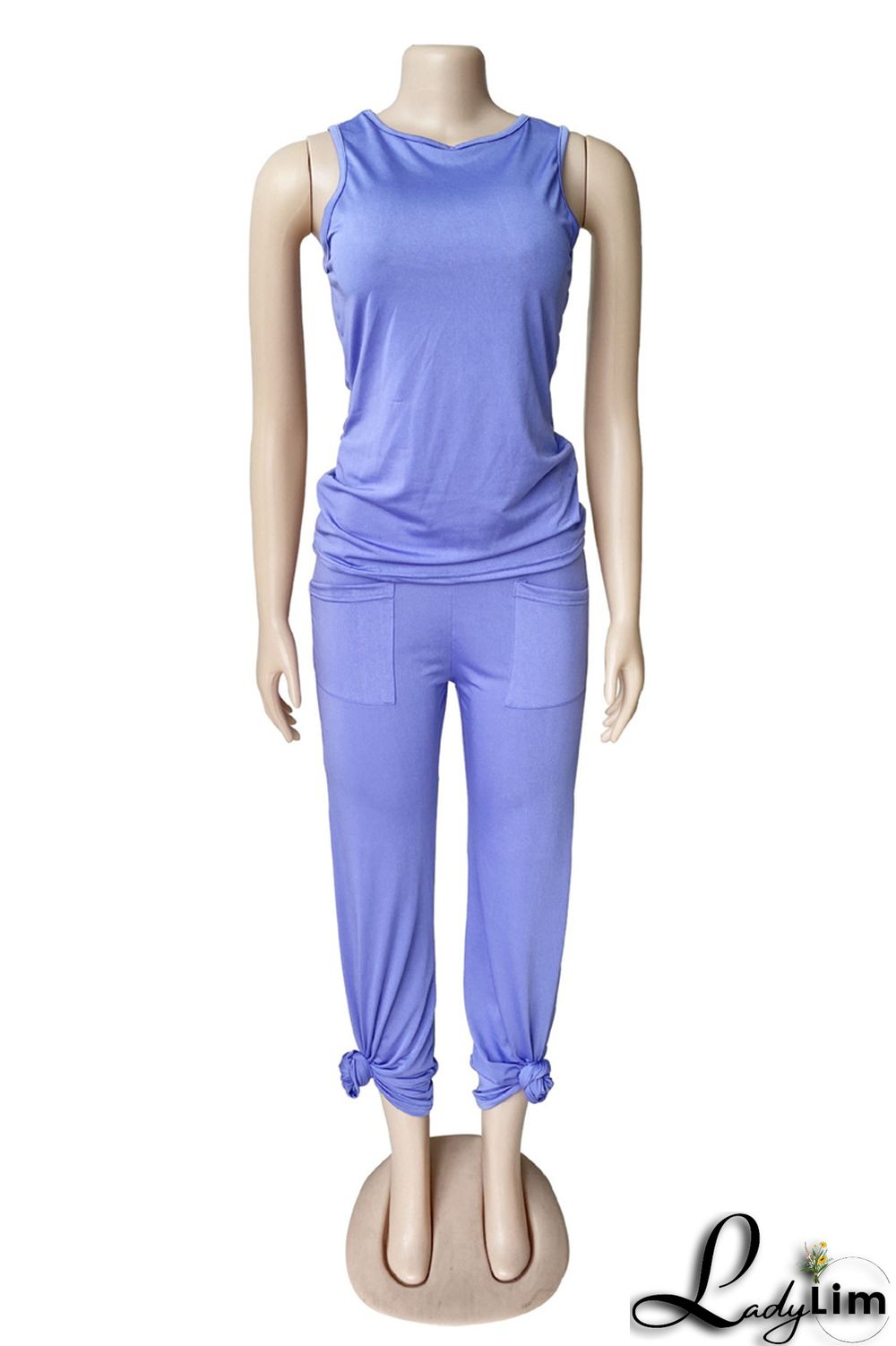 Purple Fashion Casual Solid Split Joint O Neck Sleeveless Two Pieces