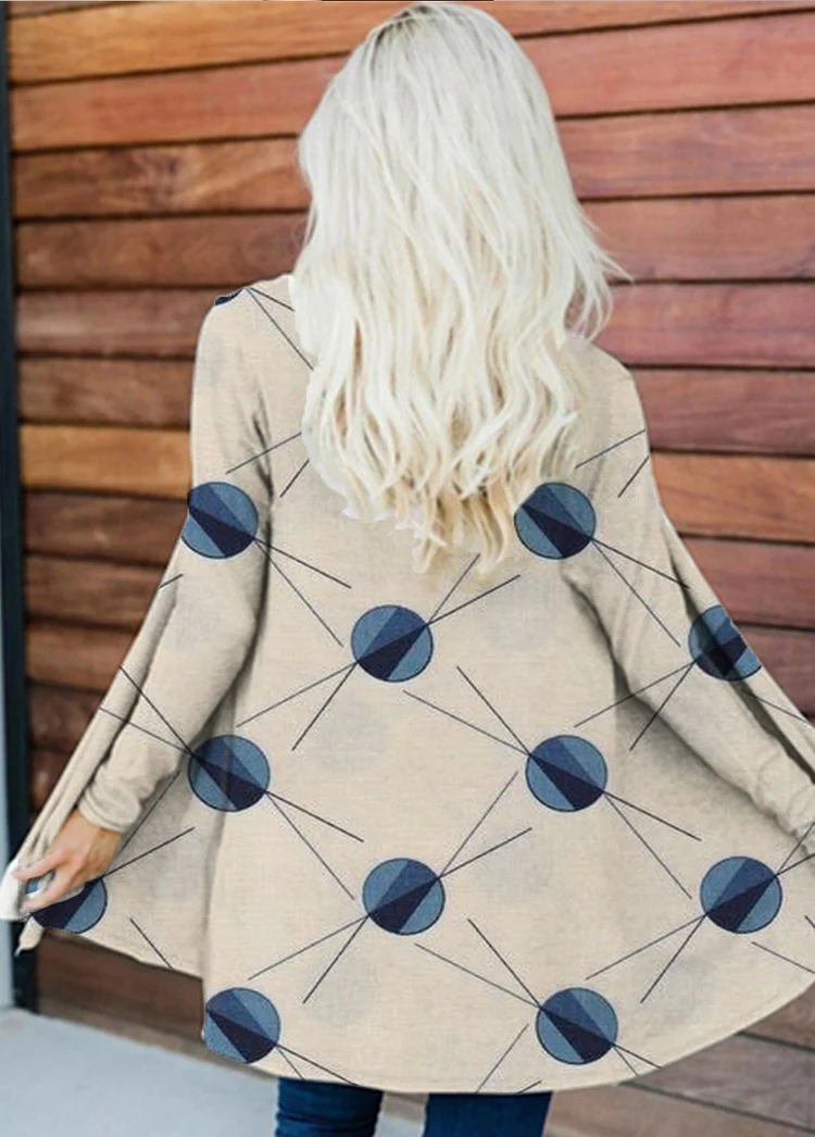 Geo Pattern Polka-Dot Design Stylish Open Front Cardigan