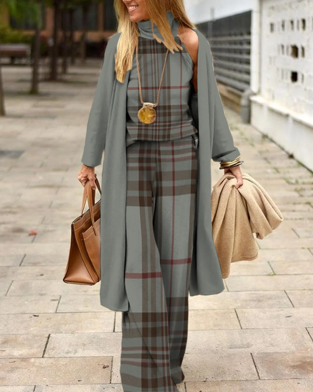 Herringbone Sweater Three-Piece Suit 478c
