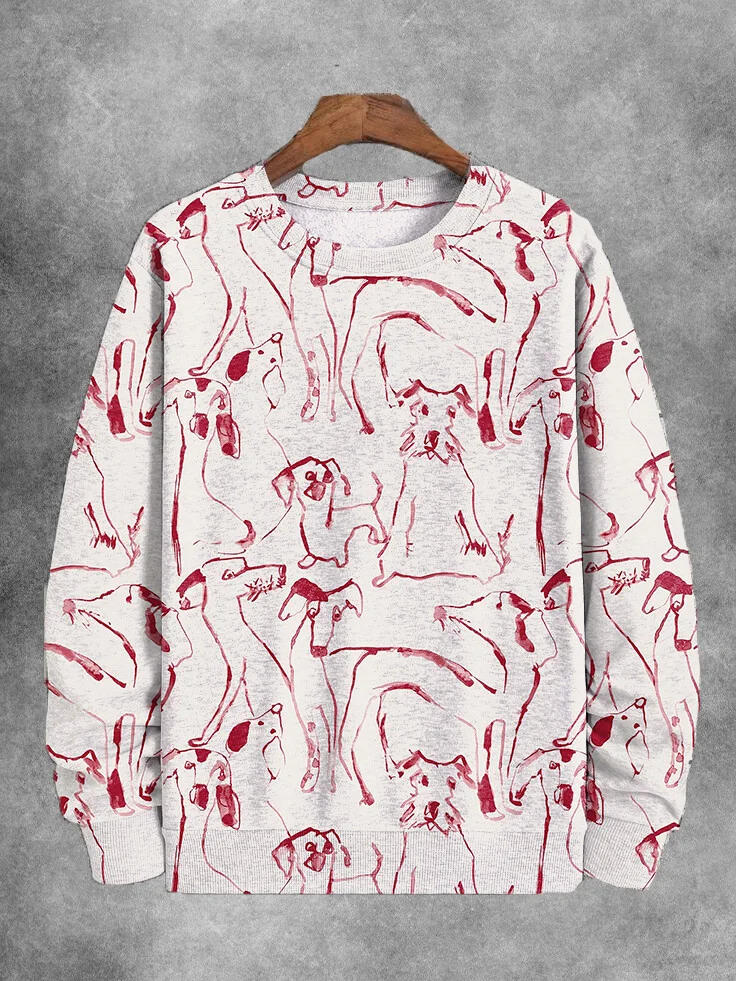 Men's Abstract Cartoon Dog Art Print Casual Sweatshirt