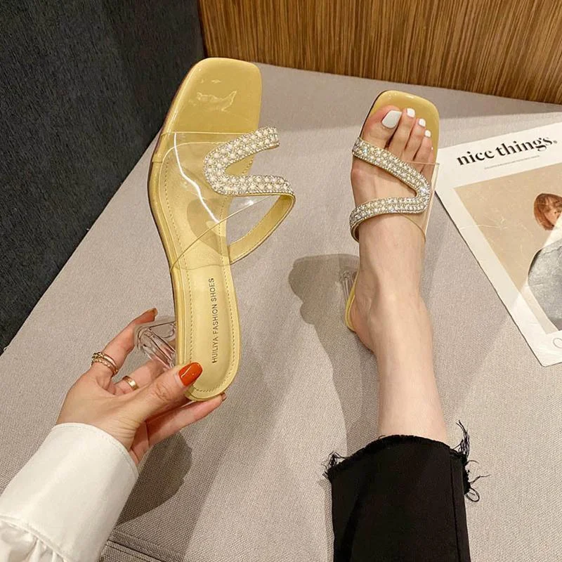 New Crystal Heel Thick Heel Transparent Slippers