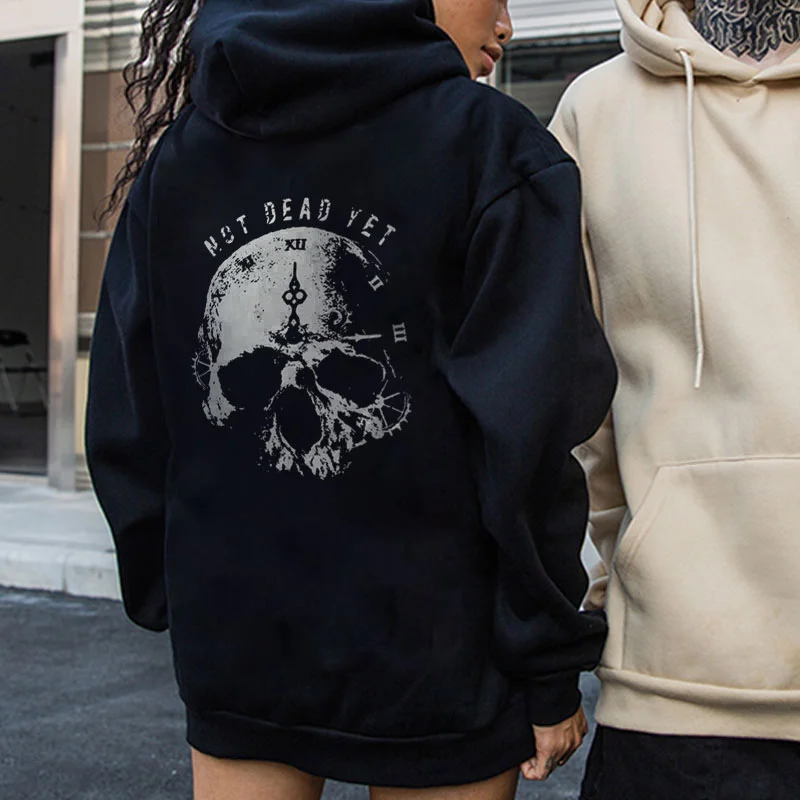 NOT DEAD YET Skull Letter Casual  Black Print Hoodie