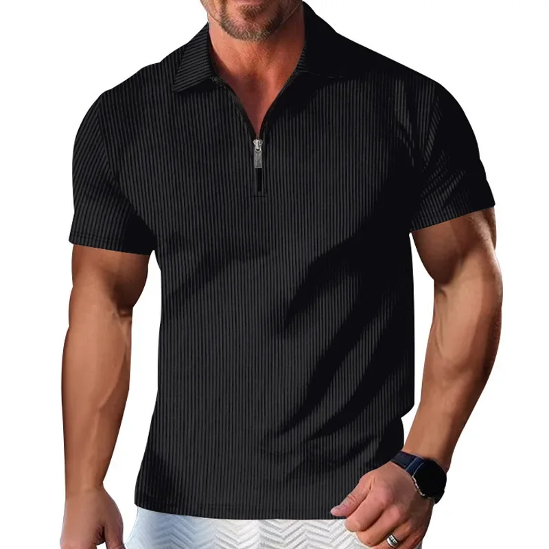 Destinybetclub Guys Clothing Styles - Summer Zipper Stripe Polo Shirt  