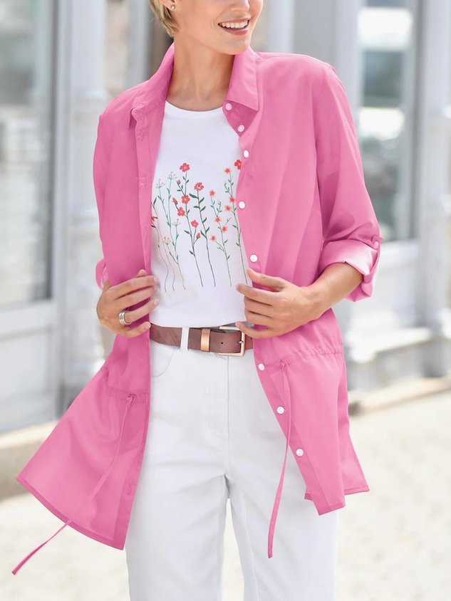 Casual  Loose Plain Shawl Collar Long Sleeve Coat