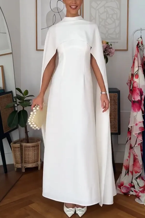 Tlored Dramatic High Neck Cape Detl Gown Maxi Dress