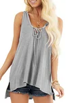 Plus Size Lace Up Solid Loose Split Neck Tank Top