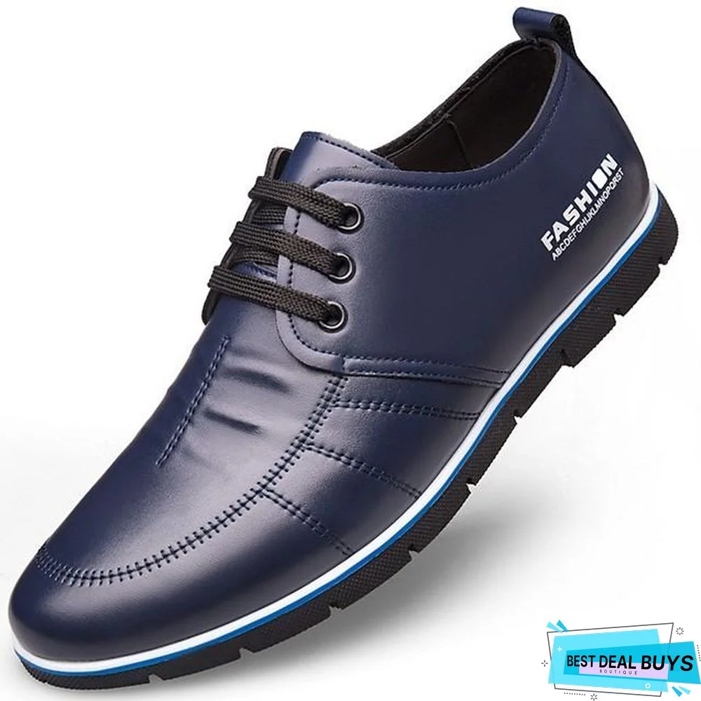 Men's Derby Shoes Fall / Winter Casual Daily Oxfords Microfiber Non-Slipping Wear Proof Blue / Brown / Black Slogan