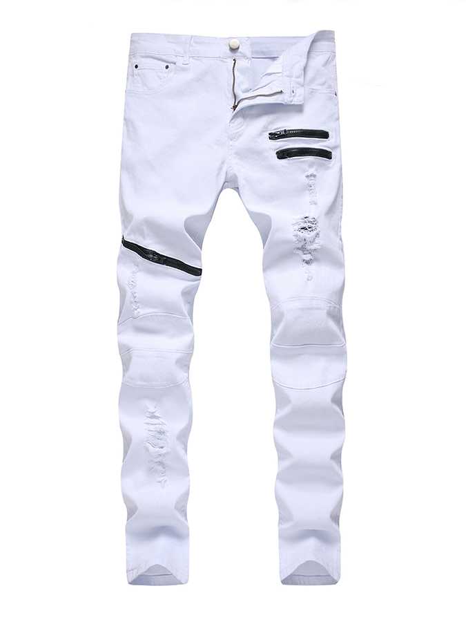 Men's Stylish White Ripped Jeans