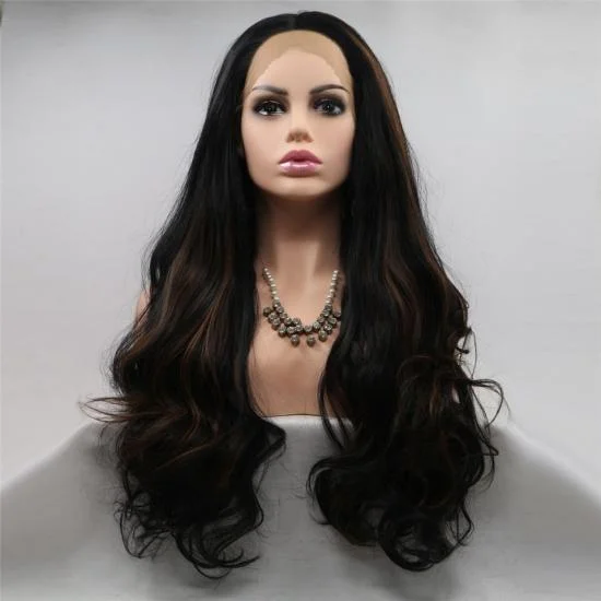  Yvonne Black Synthetic Lace Front Wig Body Wave Long Heat Resistant Hair Wigs