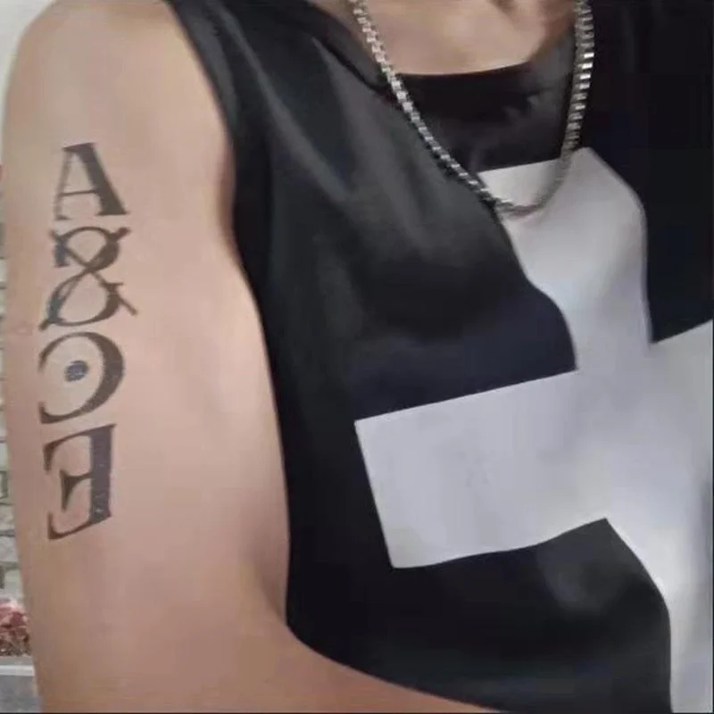 Anime Fire Fist English Tattoo Sticker Men and Women Arm Waterproof Cool Letter Art Fake Tattoo Finger Hand Back Tattoo Sticker