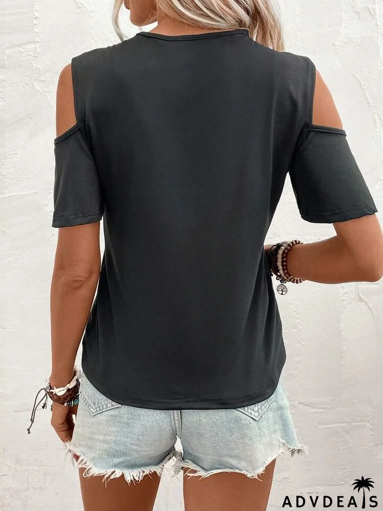 Cold Shoulder Guipure Lace Insert Tee