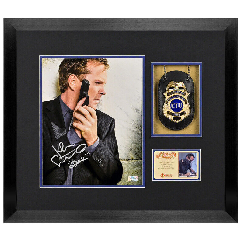 Keifer Sutherland Autographed 24 Jack Bauer 8x10 Framed Photo Poster painting with Replica Badge