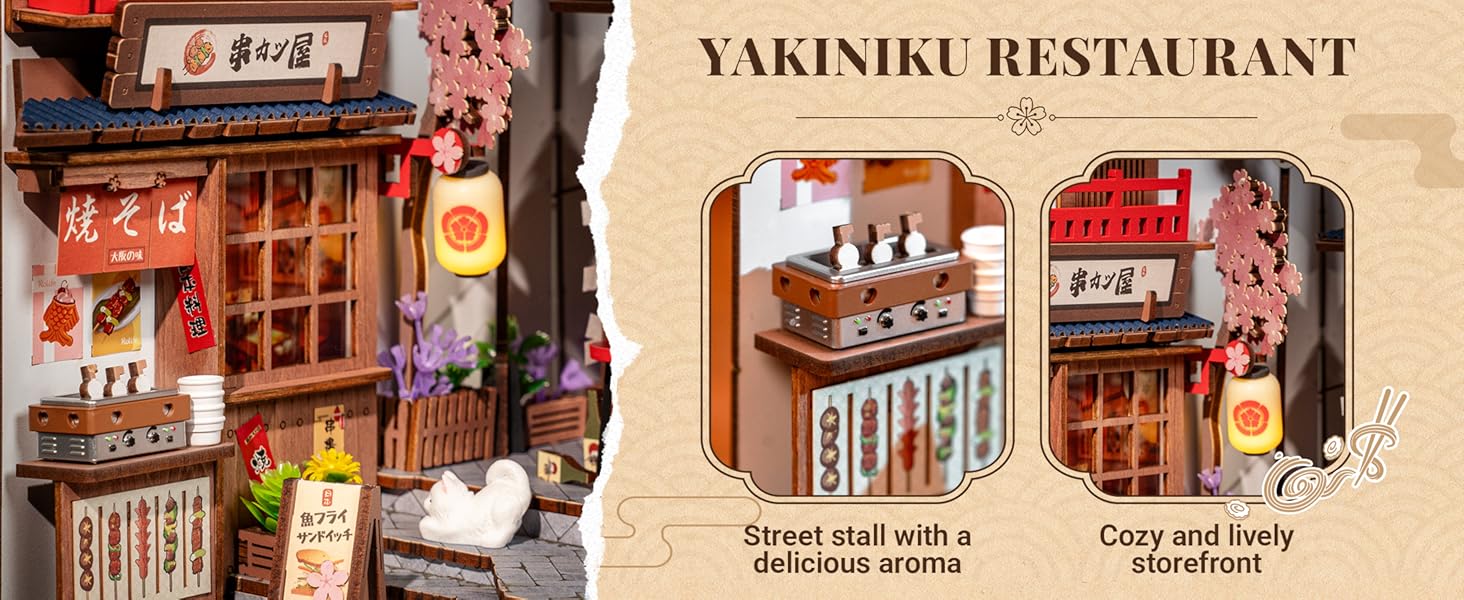 Tegooe DIY Book Nook Kit - Miniature Wooden Sakura Alley With LED Lights