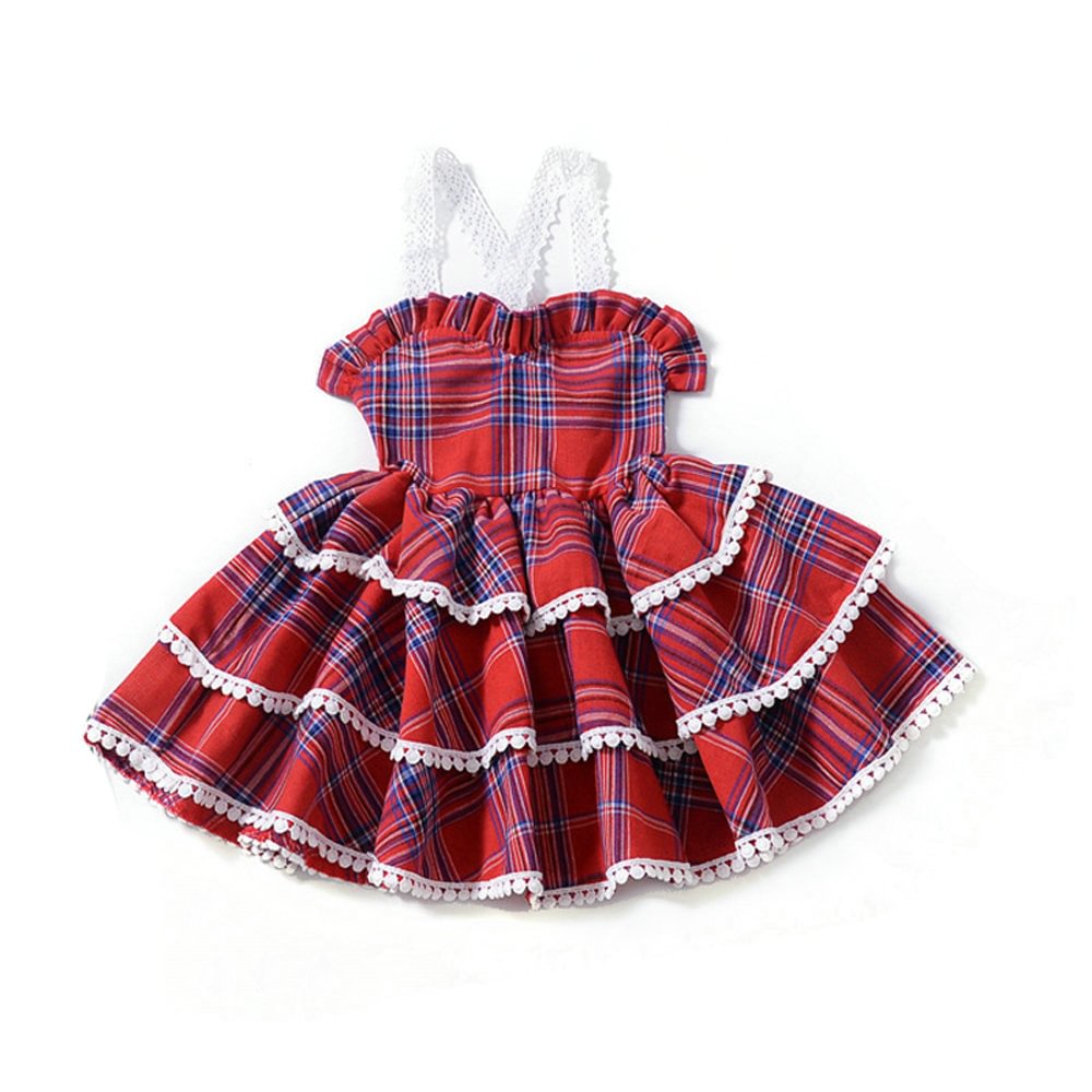 Toddler Skirt kids Lace Strap Dress Plaid Fluffy Cake Skirt-Pajamasbuy