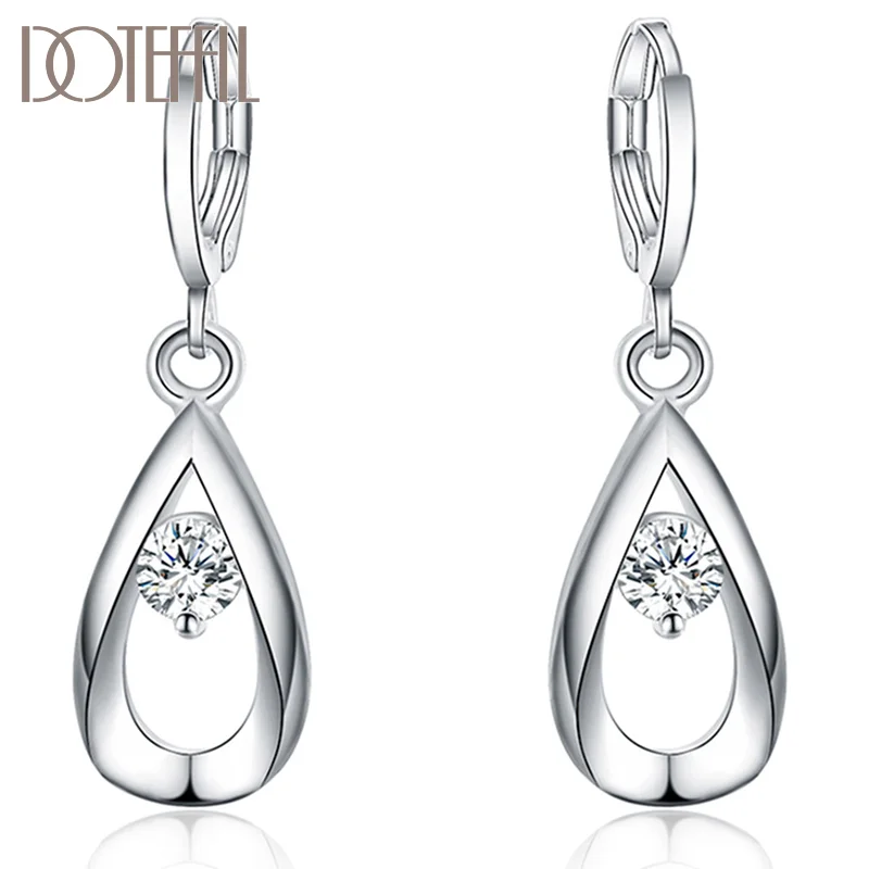 DOTEFFIL 925 Sterling Silver Water Drops/Raindrop Zircon Earring For Women Jewelry