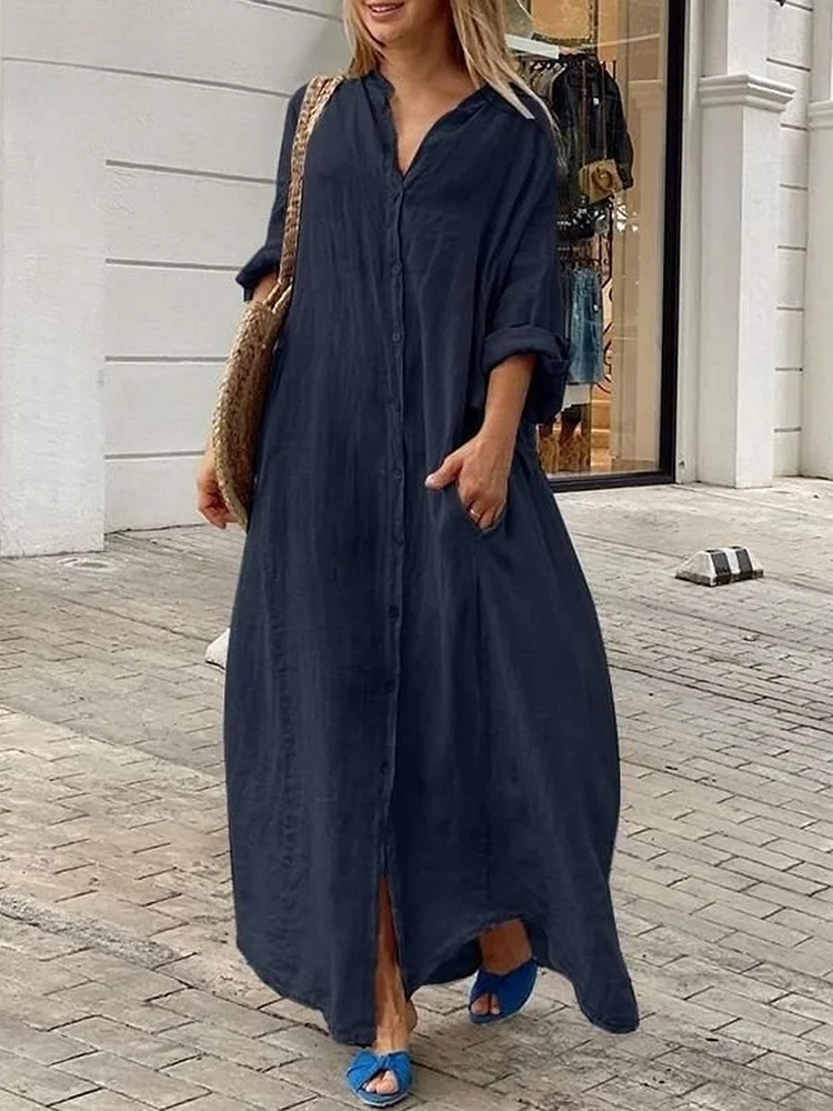 Casual Cotton and Linen Shirt Dress