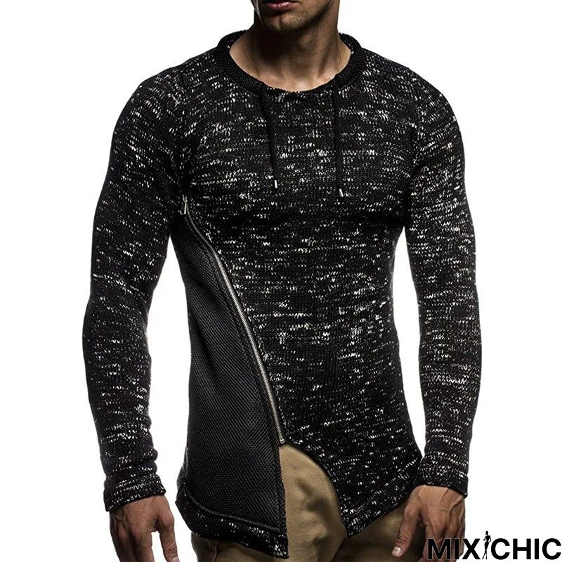 Men's Casual Spliced Zipper Knitted Jacket