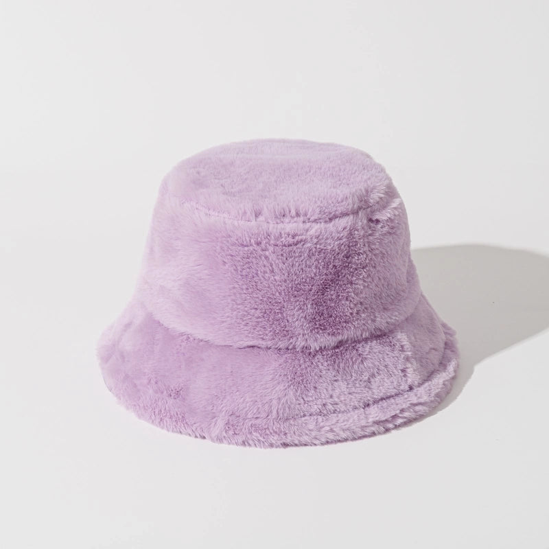 Autumn And Winter New Imitation Rabbit Fur And Velvet Fisherman Hat Women’s Thickened Warm Basin Hat Fashionable Bucket Hat Candy Color