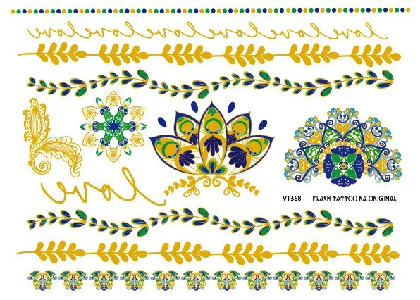 24 Kinds Metallic Bronzing Mandala Temporary Tattoo Sticker Glitter Gold Body Art Waterproof Disposable tatouage temporaire