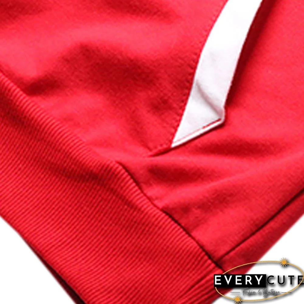 Red White Colorblock Kangaroo Pocket Hoodie