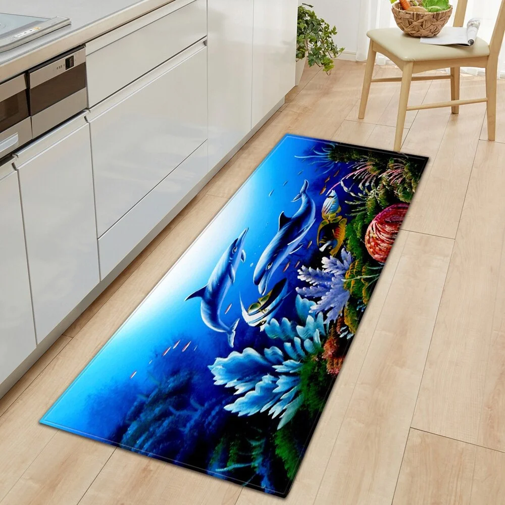 Underwater world Kitchen Mat Entrance Doormat 3D Pattern Bedroom Home Floor Decoration Living Room Carpet Bathroom Anti-slip Rug