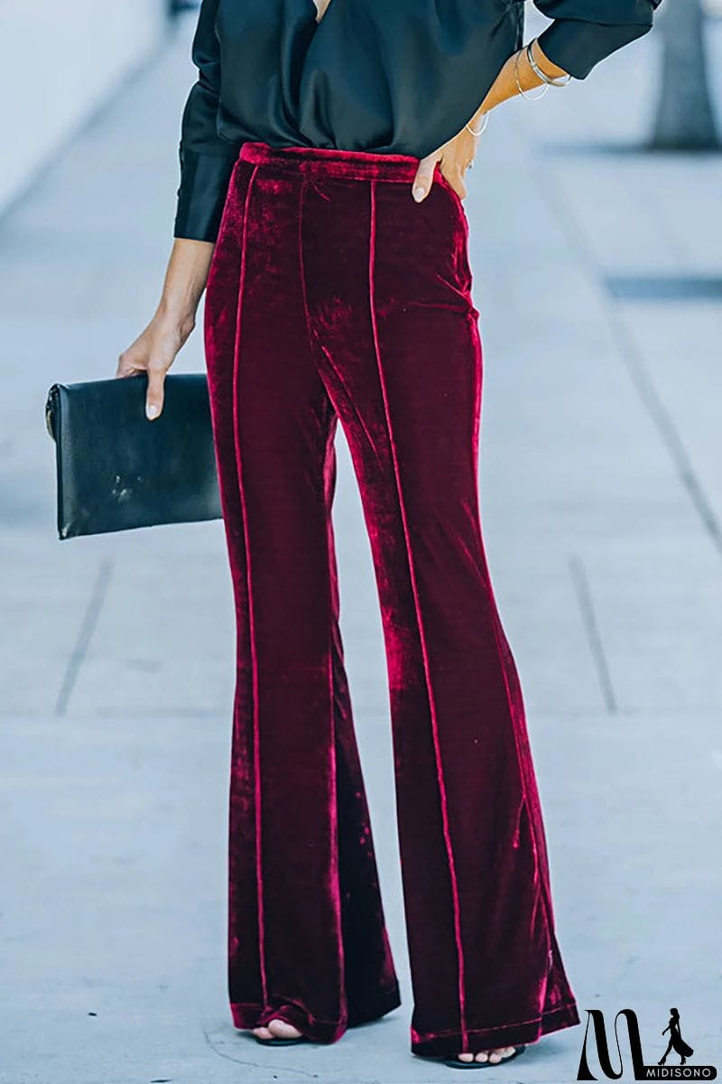 MidiSono - Cheerful Velvet Seam Flares Pants
